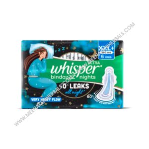 WHISPER BINDAZZZ NIGHTS XXL+ SANITARY PADS 6 Pieces